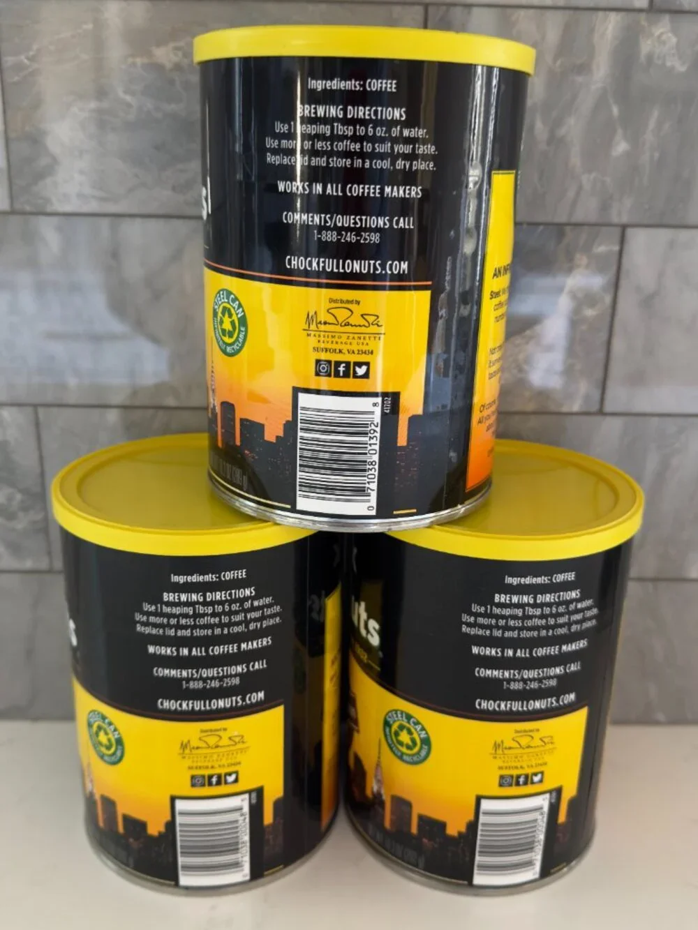 Set of 3 Empty Chock Full o' Nuts 10.2-11.3oz Coffee Tins Kitchen Décor Canister
